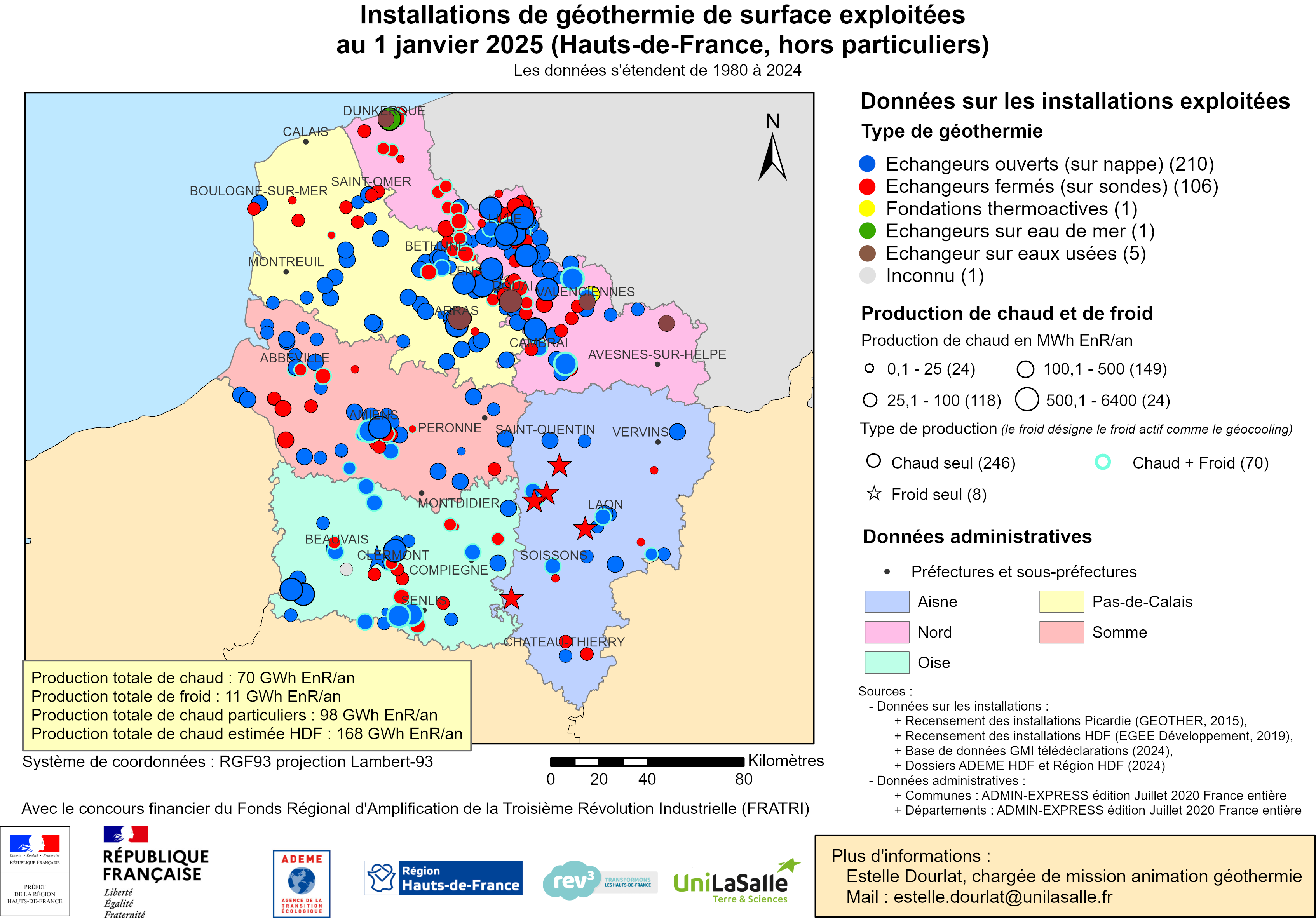 cartes installations de géothermie de surface exploitées en hauts-de-France au 1er janvier 2025