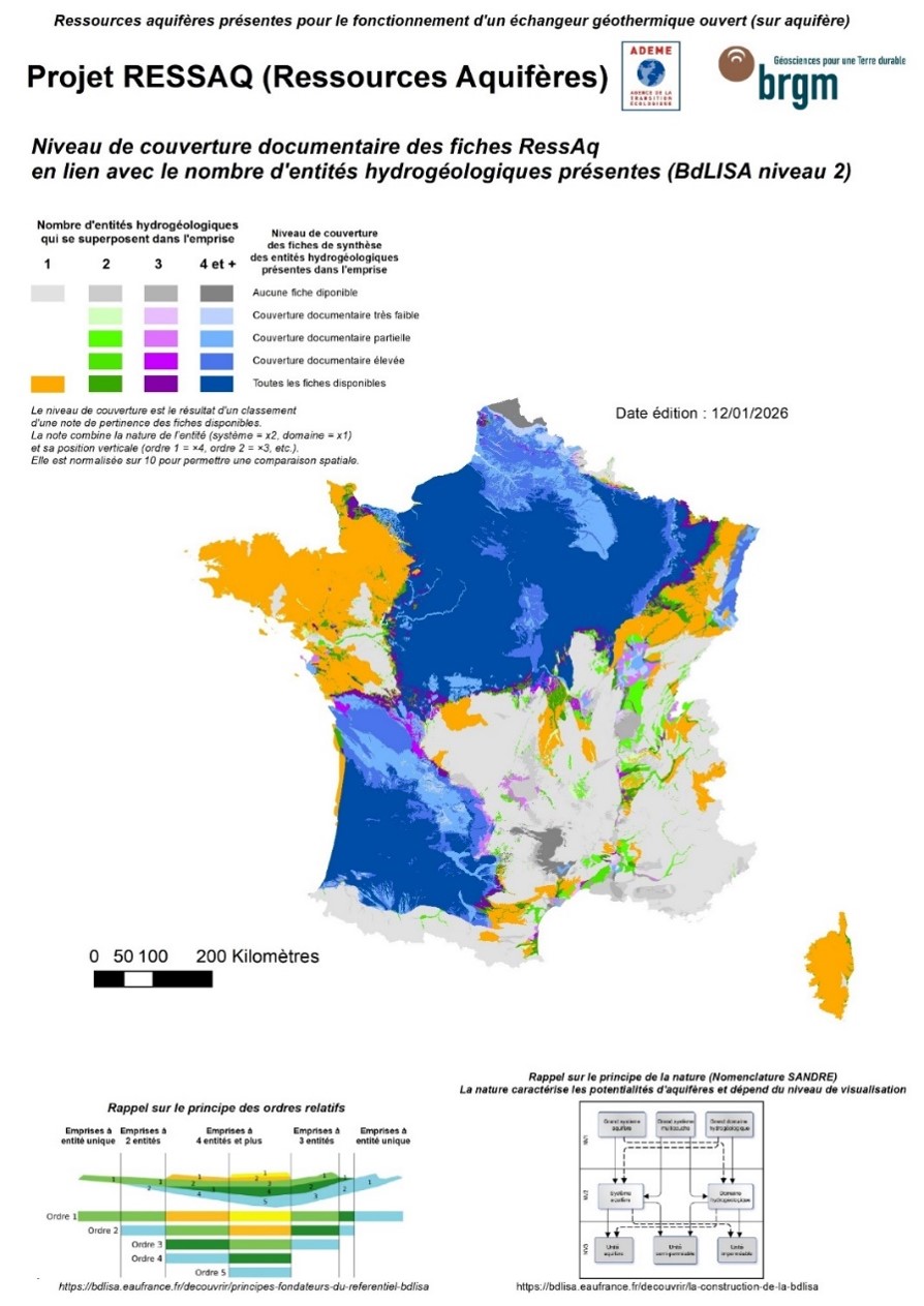 Couche nationale de diffusion des fiches de synthèse RESSAQ intégrée au visualiseur geothermies.fr ©BRGM
