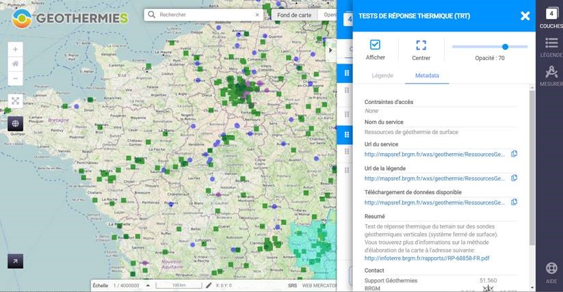 Accès aux services cartographiques de la couche TRT géothermie