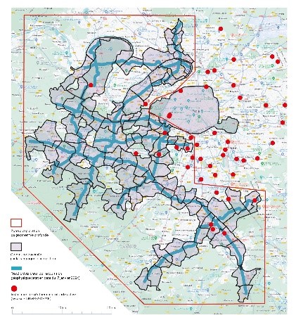  Carte du tracé prévisionnel de la campagne géophysique en Île-de-France (© BRGM, ADEME, Région Île-de-France)