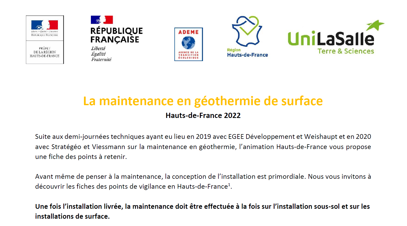 Aperçu de la fiche maintenance de la géothermie de surface en HDF 2022