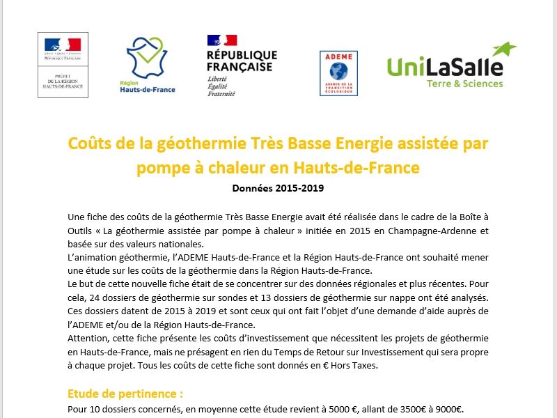 Aperçu de la fiche de coût de la géothermie de surface en Hauts-de-France
