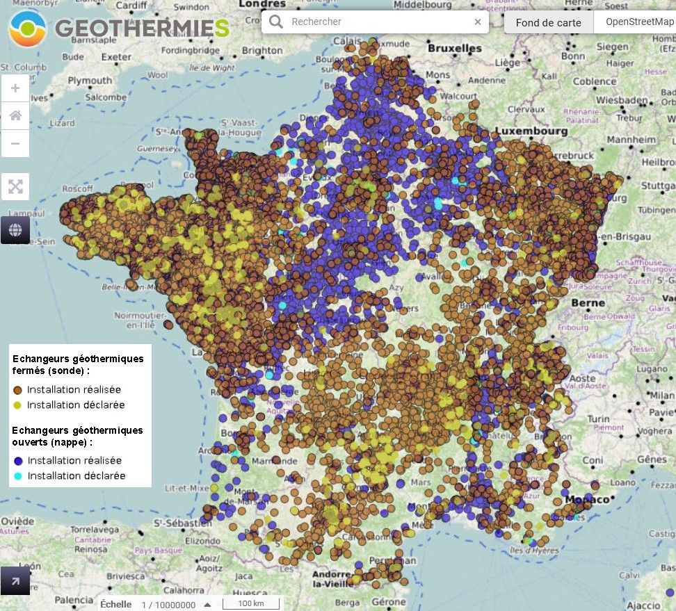 cartes des installations et ouvrages de l'observatoire de la géothermie de surface