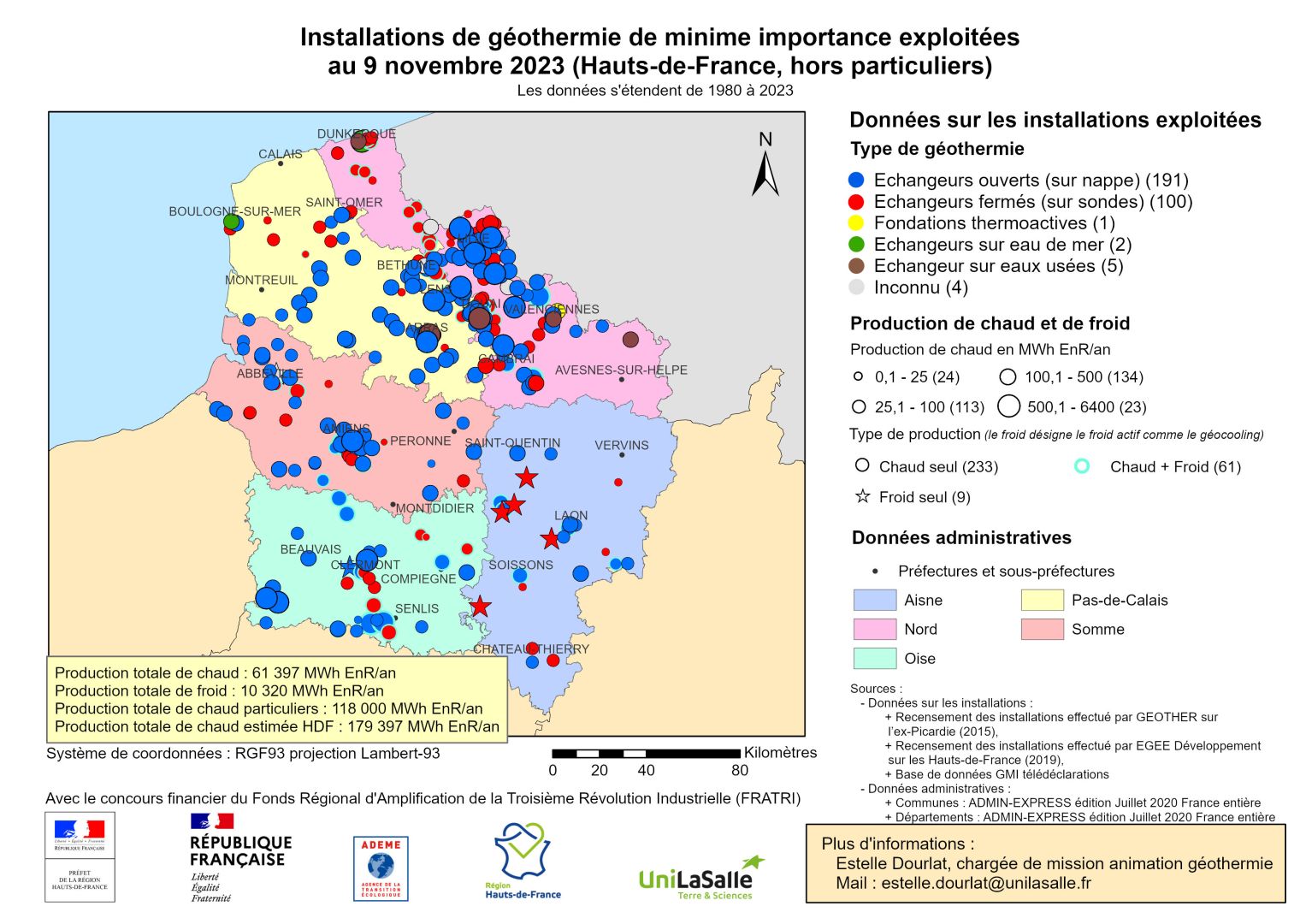 carte des installations géothermie GMI Hauts-de-France 2023