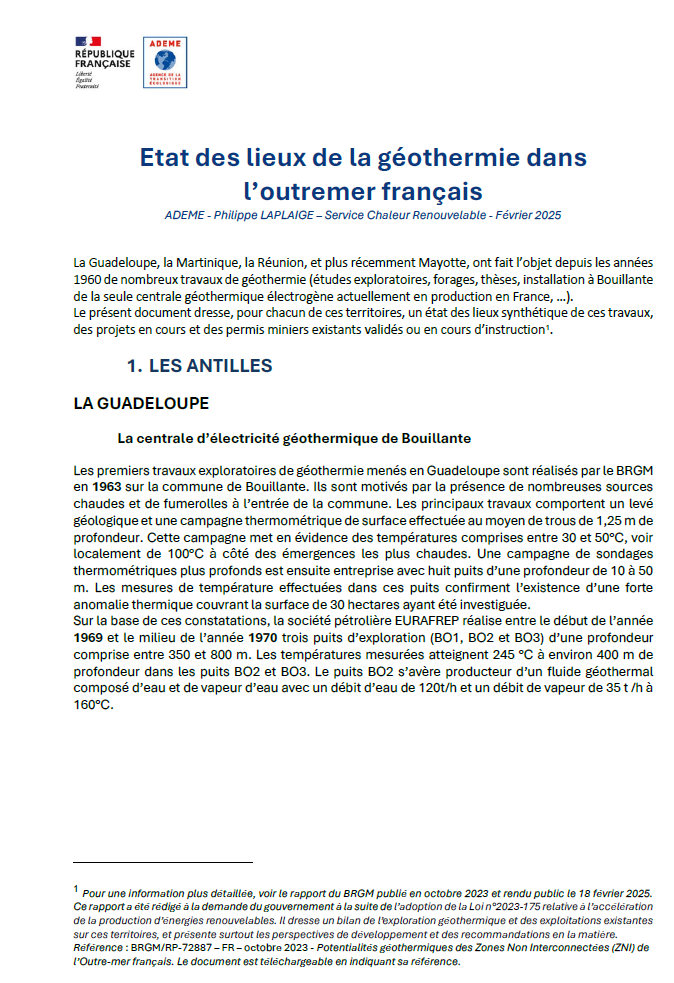 ill Etat des lieux géothermie électricité outre-mer france